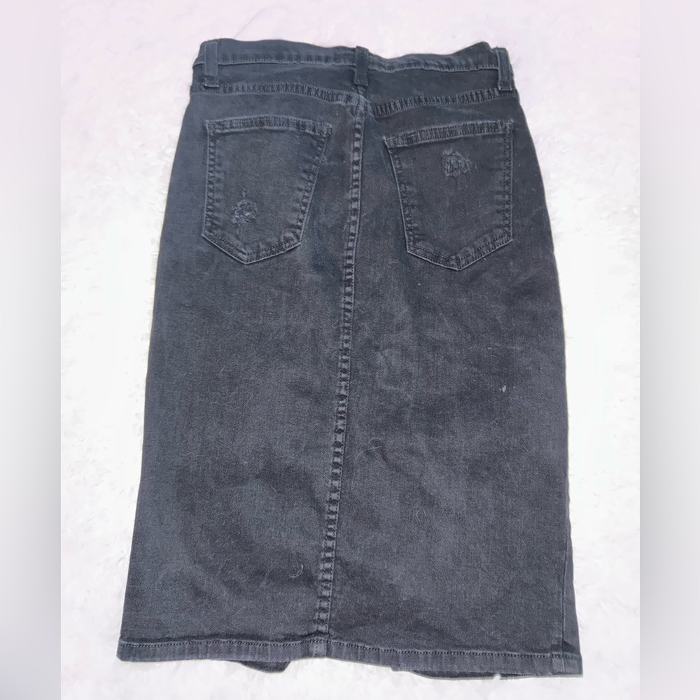 Current/Elliott distressed black Pencil Skirt - Picture 2 of 4